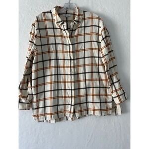 Madewell Oversized Boyfriend Plaid Flannel Button Down Shirt Cream Black Medium